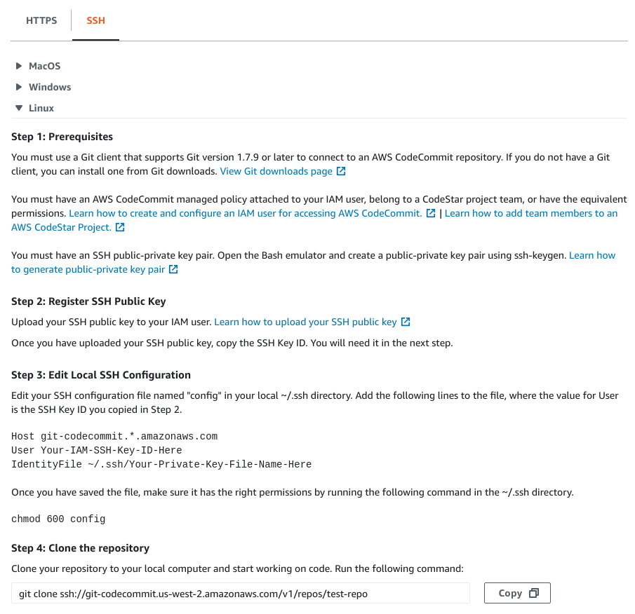 SSH CodeCommit Instructions